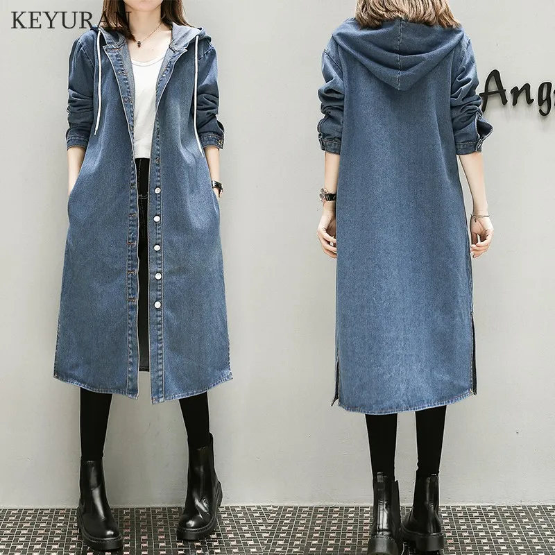 

XL-5XL Plus Big Size Denim Coat Women Spring Autumn Winter 2021 Feminina Fashion New Thin Loose Long Jean Trench Female L2327