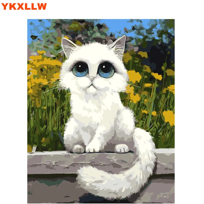 Картинка мультяшной кошки для детей, набор для творчества "цифровая живопись по номерам", картина маслом на хлопке, декор для детской комнаты.