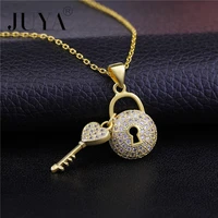 collares mujer moda 2020 luxury aaa zircon rhinestone lock and key pendant necklace for women jewelry gift gold choker necklaces