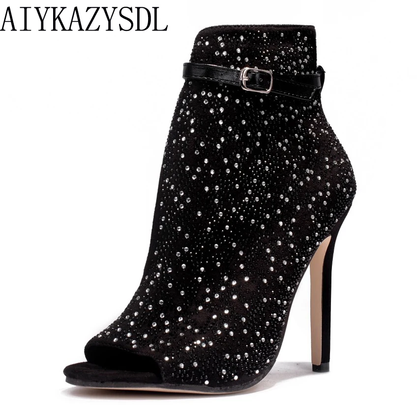 Bigtree женские туфли лодочки ботильоны с открытым носком Ботинки вырезами по бокам