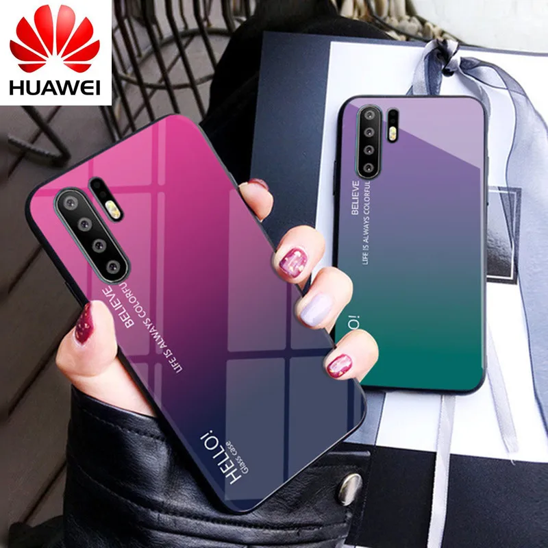 Градиентный чехол из закаленного стекла для телефона huawei Honor 8X mate 20 Pro mate 10 P20 Lite P Smart Plus Nova 3i 3 4 P30