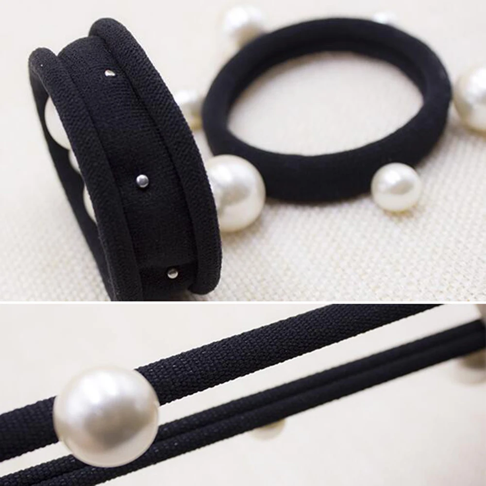 2 шт./лот модная жемчужная эластичная резинка для волос Простой черный держатель