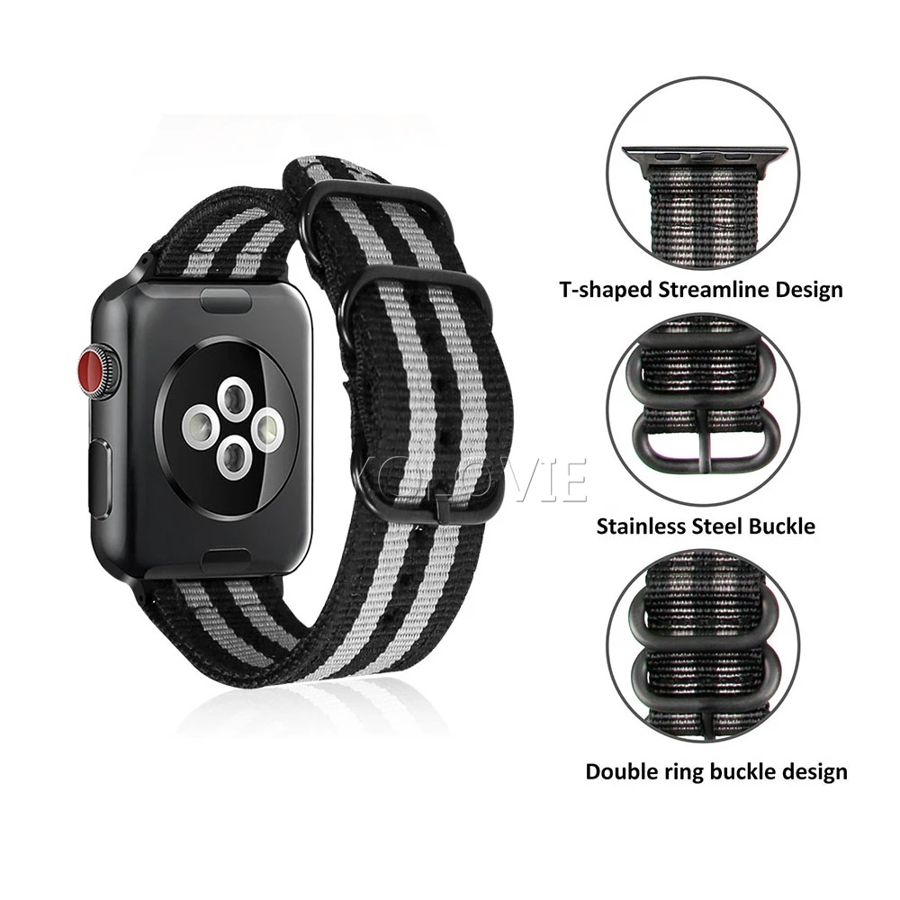 Ремешок спортивный для Apple Watch band 42 мм 44 нейлоновый браслет НАТО 38 40 аксессуары iWatch
