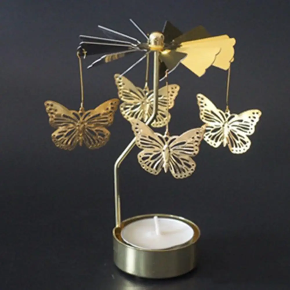 Butterfly Gold Снежинка вращающийся подсвечник свеча в виде бабочки держатели чайный светильник DIY вечерние настольные Декор Подсвечник рождественский подарок - Цвет: Butterfly Gold