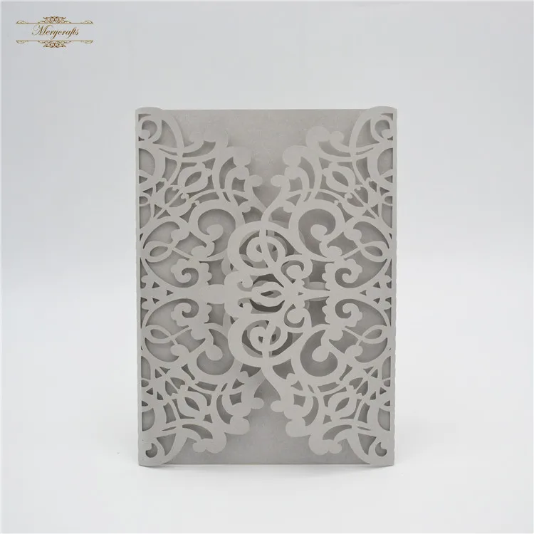 

50 pieces Bright silver pearl paper wedding invitation card laser cutting