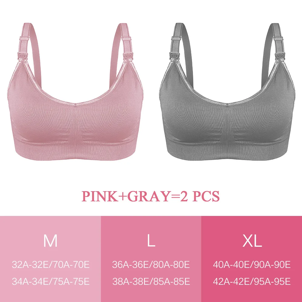 Pink and Gray Bra 2 шт./лот Бюстгальтер для кормления для беременных и кормящих одежда для беременных дышащее анти провисание нижнее белье женское нижнее белье для груди размера плюс - Цвет: Pink and Gray Bra