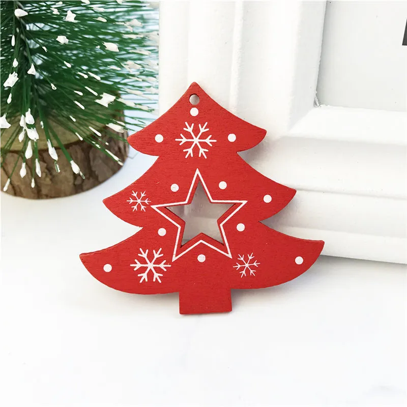 Christmas Tree Red Новинка 10 шт белые красные рождественские елочные орнаменты деревянные подвесные подвески АНГЕЛ/олень/Рождественская елка/звезда рождественские украшения для дома - Цвет: Christmas Tree Red