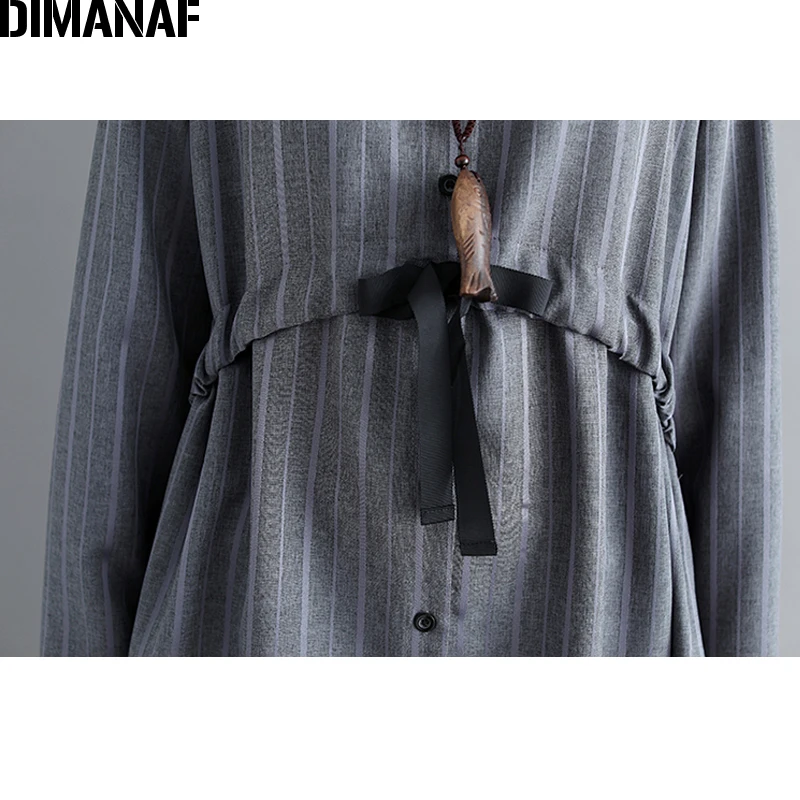 DIMANAF женское платье размера плюс ТРАПЕЦИЕВИДНОЕ элегантное Vestidos Полосатое