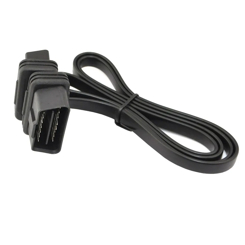 Плоский тонкий как лапша OBDII OBD2 16Pin ELM327 мужчина к женскому локоть расширение OBD 2