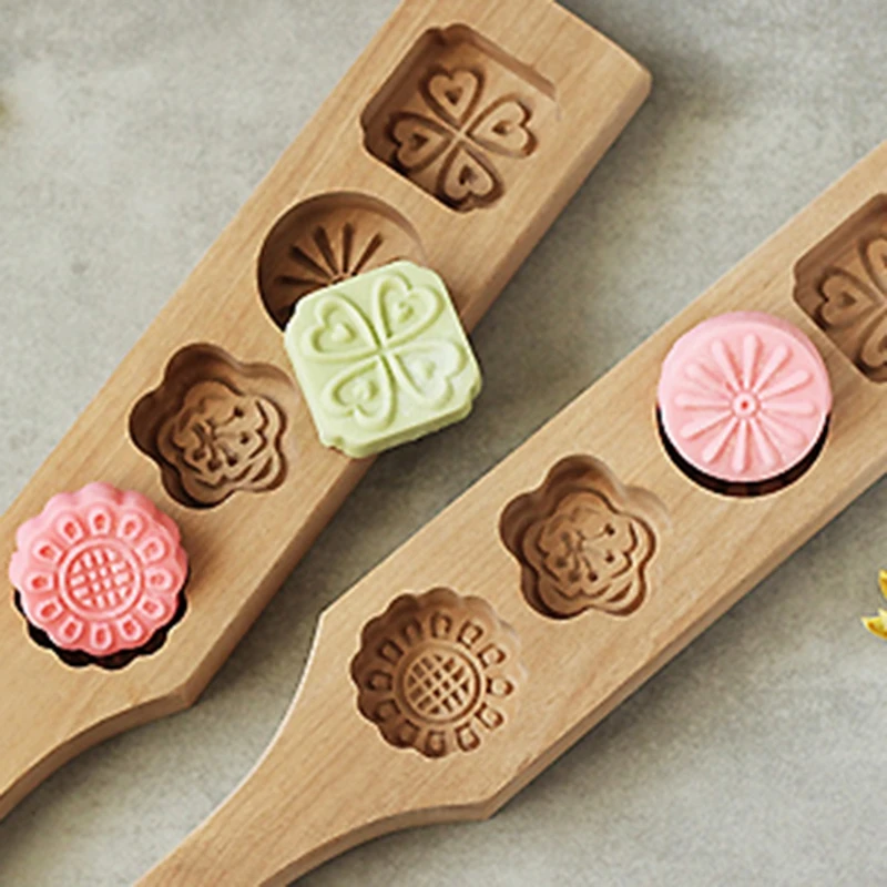 Деревянный 4 цветок Маффин Mooncake мыло ручной работы плесень печенье шоколадная форма DIY