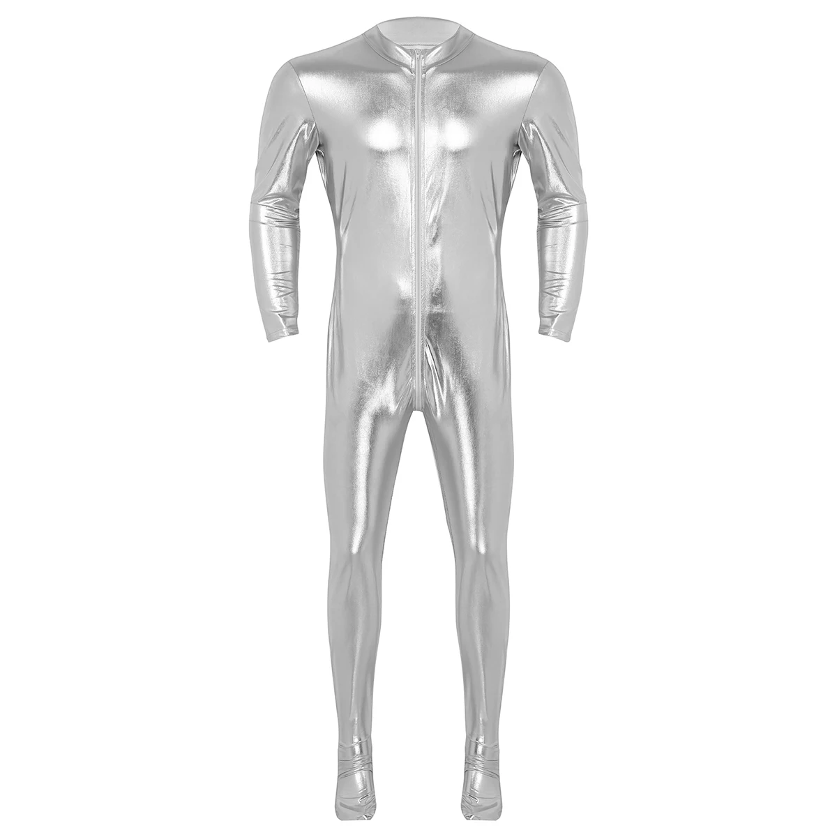 Мужские Unitard Хэллоуин полное тело зентай Золото Блестящий металлический спандекс подножки обтягивающие плотные комбинезоны Гей Мужской косплей костюмы