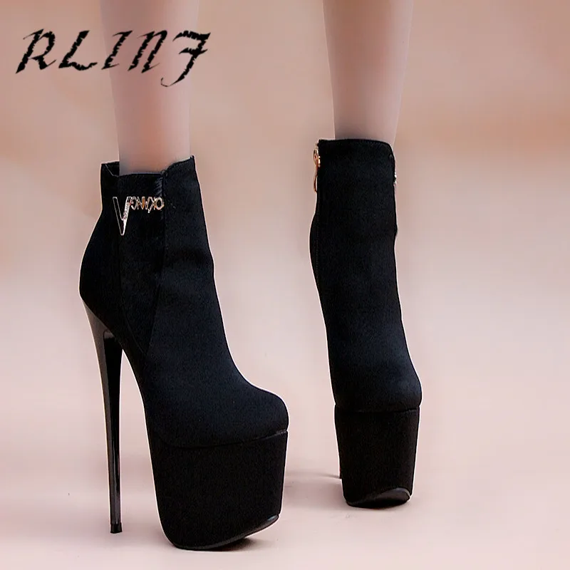 RLINF/женские полусапожки на высоком каблуке шпильке платформе 17 см с матовой