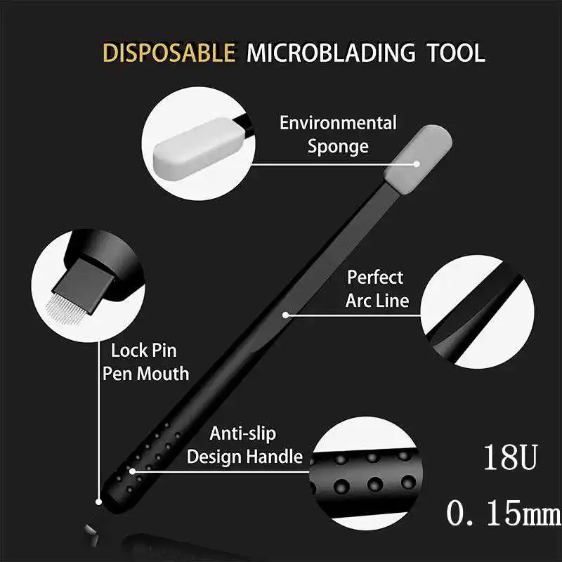 

New Arrival 18U 0.15mm Disposable Microblading Manual Tattoo Eyebrow Pen With 18U Blade Permanent Makeup Tattoo Pen 10pcs