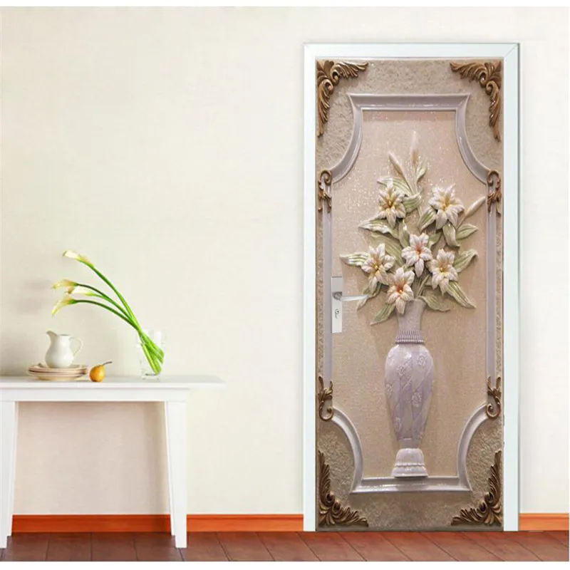 Двери обои белая ваза 3D DIY фрески фон для гостиной спальни стеклянная наклейка