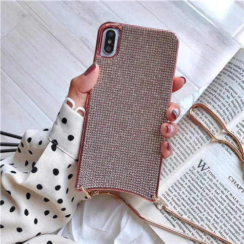 style 4 Роскошный чехол для телефона для iPhone11, блестящий чехол для iPhone X 8 6 6s Plus XS MAX XR, модный подвесной чехол на шею с бриллиантами - Цвет: style 4