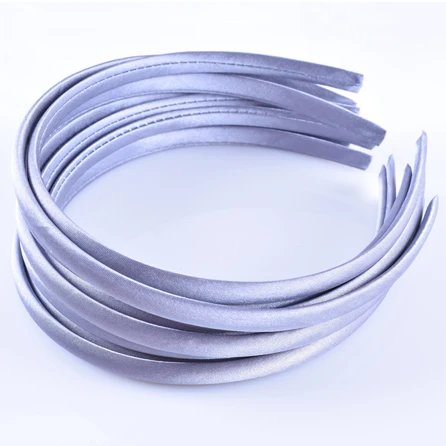 GRAY 60 шт./лот, сатиновые повязки для волос DIY, 10 мм, одноцветная ткань, покрытая смоляной повязкой для волос, пластиковые повязки для волос для девочек, повязка для волос для женщин - Цвет: GRAY