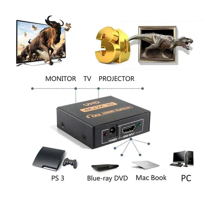 HDMI сплиттер 1 в 2 Выход Sup порт 4K * 2K 3D ТВ приставка один минута Два HD qualit 1x2 порта Swith