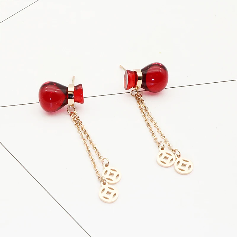 Модные Pendientes Mujer Moda из нержавеющей стали серьги полимеров Красная Удача