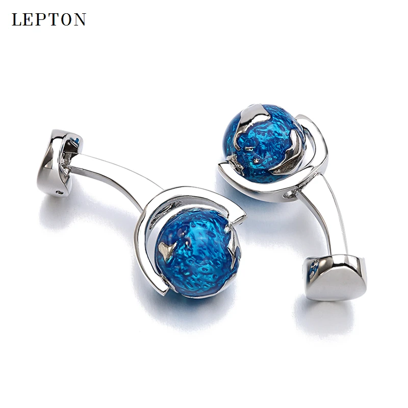 Лептон глобус Запонки в виде земного шара для мужчин синий вращающийся планеты