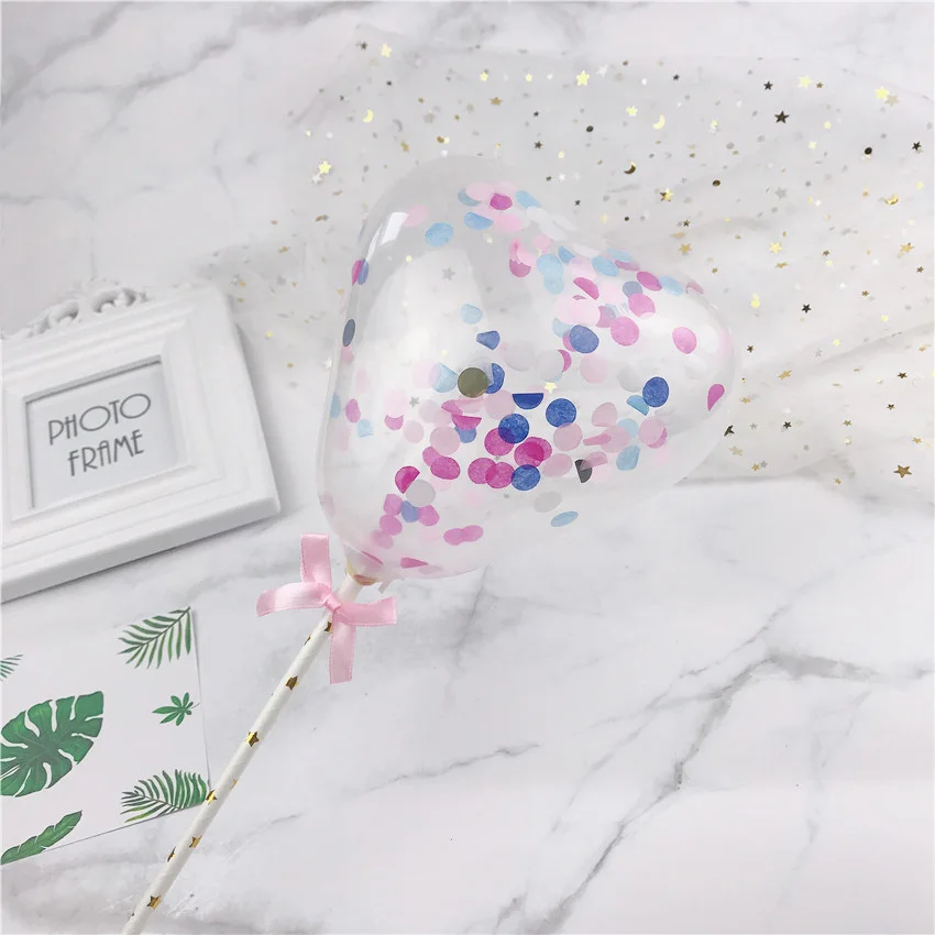 Heart Color 1pcs 5 дюймов воздушный шар "Конфетти" торт Топпер украшение с соломенной лентой стол детский душ один день рождения Свадьба шар Топпер - Цвет: Heart Color 1pcs