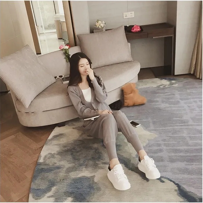 Женские однотонные облегающие вязаные костюмы кардиган на пуговицах куртка