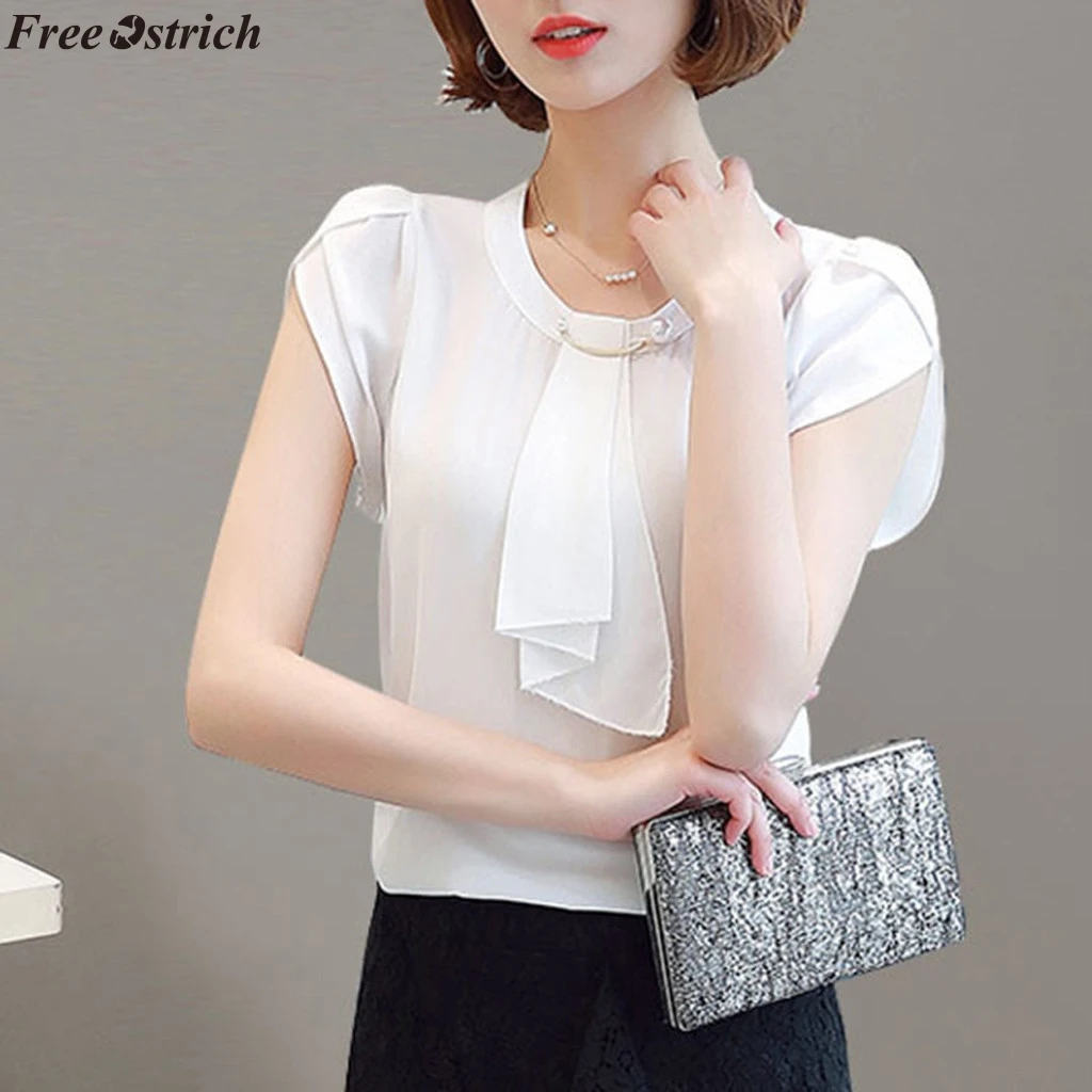 Женская летняя шифоновая короткая тонкая футболка с круглым вырезом и коротким