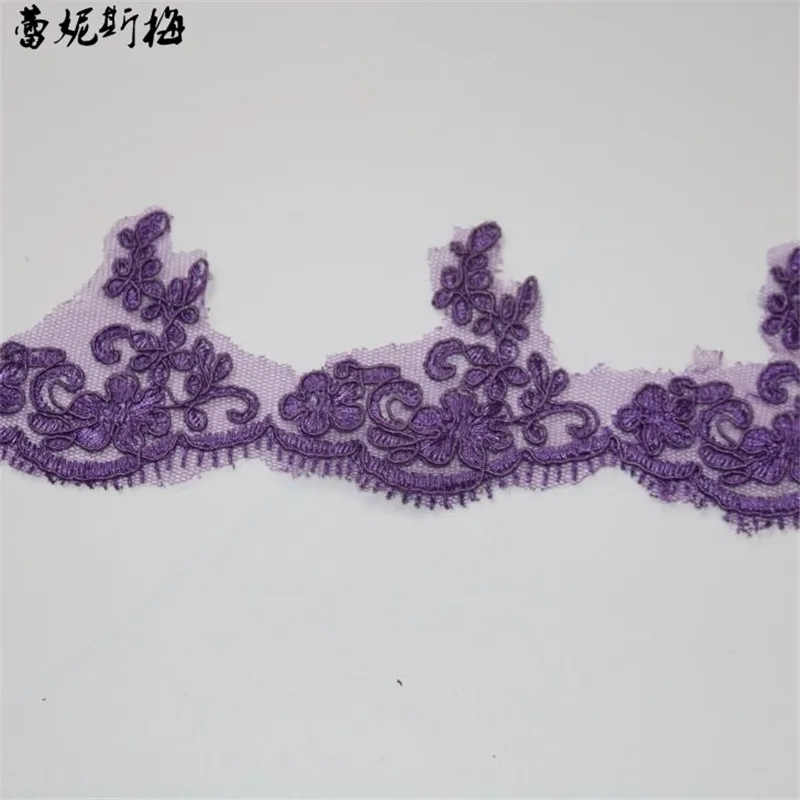 purple 3 ярда 18 цветов вышитая кайма кружевная отделка для шитья синий розовый черный слоновая кость белый розовый серый Шампань фиолетовый 7 см - Цвет: purple