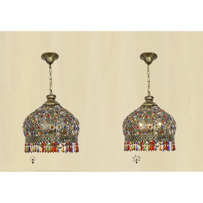 Bohemian Crystal Pendant Lamp Light Wrought Iron Lamps for Kitchen Island Dining Living Room Decoration Mediterranean | Освещение