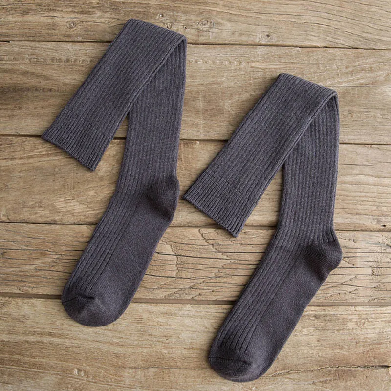 3pairs Осенне-зимние чулки, женские теплые кашемировые, эластичность колена, высокие чулки, черные, синие, фиолетовые, серые, винно-красные цвета - Цвет: 3pairs