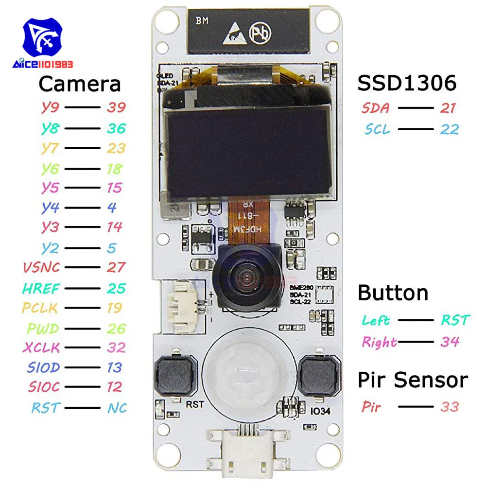 ESP32 Cam двухъядерный программируемый PSRAM WIFI OV2640 модуль камеры 0 96 дюйма OLED SSD1306 I2C BME280