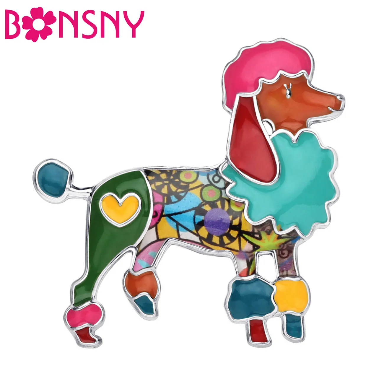 

Bonsny Enamel Alloy Floral Poodle Dog Brooches Pin Cute Animal Pets Jewelry Gift Clothes Scarf Decoration For Women Girls Bijoux