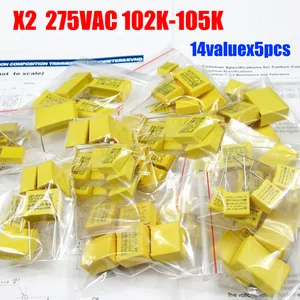 Предохранительный конденсатор X2, 102 в переменного тока, 105K-K, 1 нФ  1 мкФ, набор в ассортименте, 14 ценностей X 5 шт. = 70 шт.