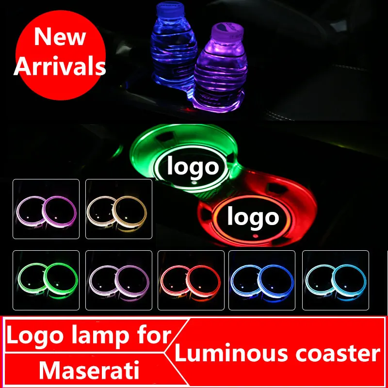 2X Car Logo Light LED Cup Drink Holder Stickers For Maserati Ghibli Quattroporte Granturismo Spoiler Levante Accessories | Автомобили и