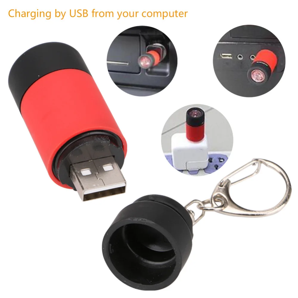 Портативный мини-брелок USB Перезаряжаемый Карманный фонарь флэш-светильник лампа ультра яркий 0,3 Вт многоцветный Мини-светильник