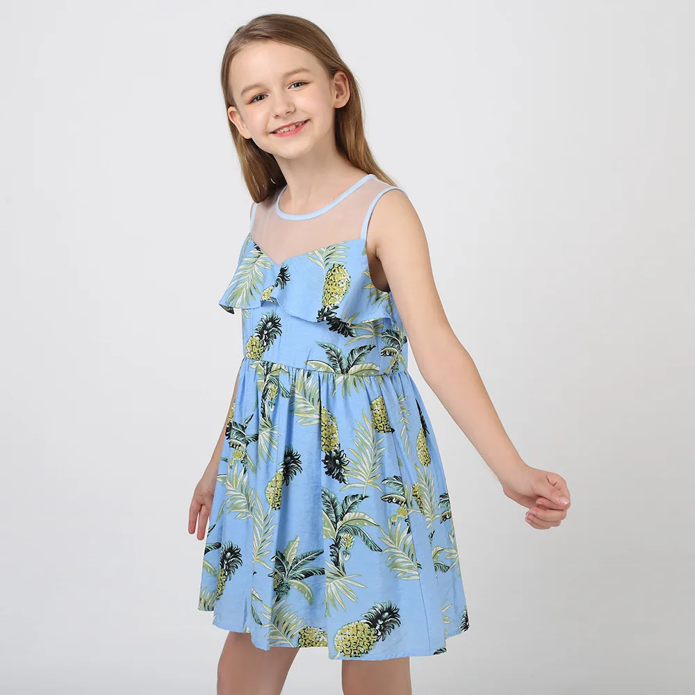 Summer Girls Dress For Party and Wedding Pineapple Print Fashion Kids Clothing Sleeveless Vestido Infantil |