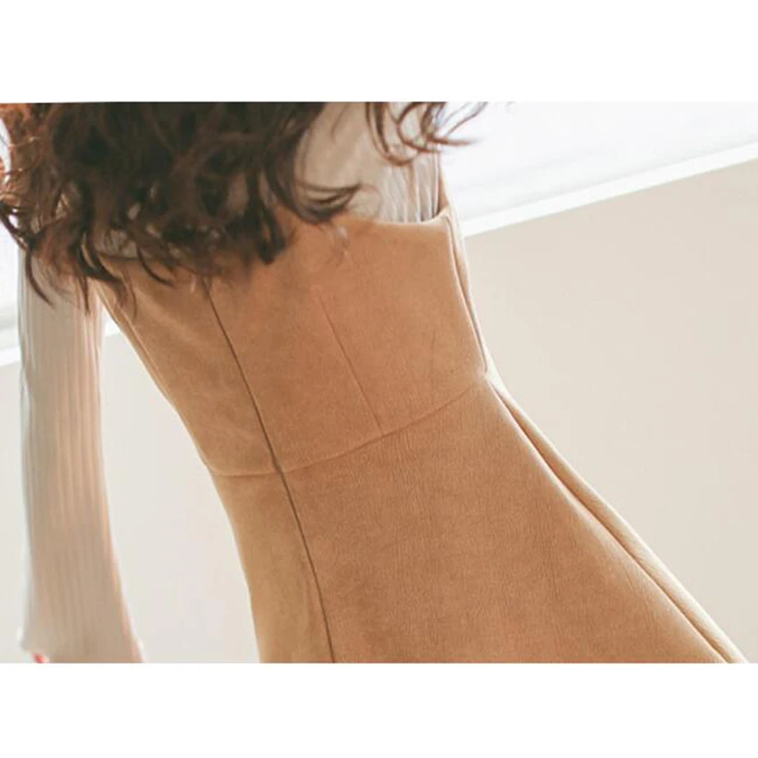 

Women Faux Suede Dress New Autumn Winter Sexy V-Neck Long Spaghetti Strap Dresses Casual Empire Backless Sleeveless Vestidos 551