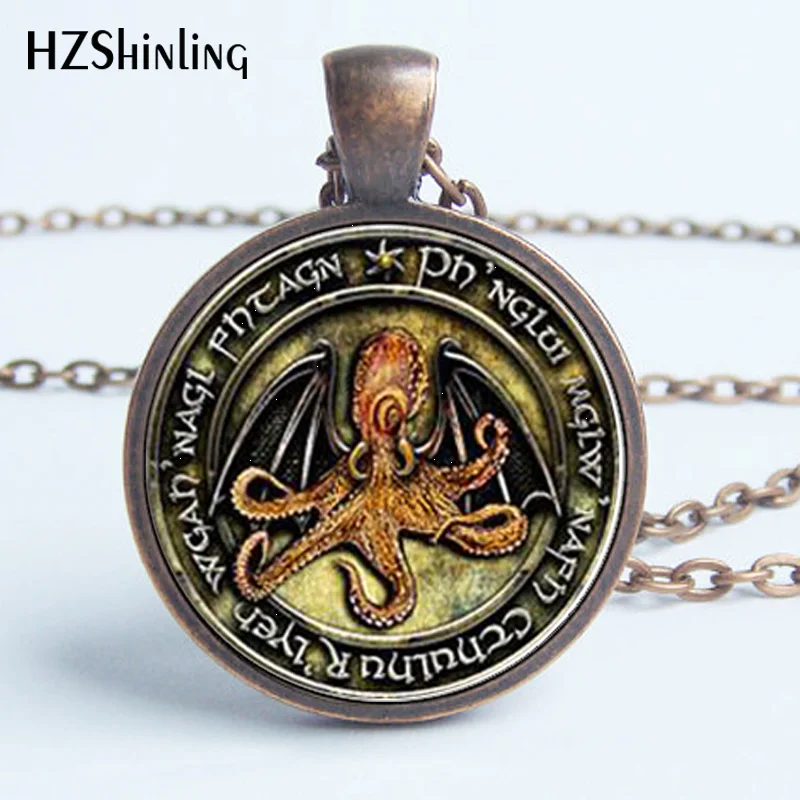 Колье Lovecraft Cthulhu R'lyeh ювелирное изделие из стекла кабошон с фото подвеской HZ1|cabochon