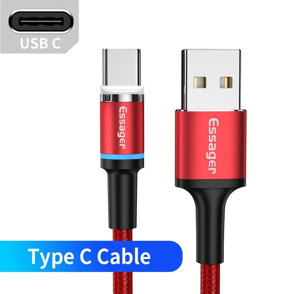 Red Type C Cable Магнитное зарядное устройство Essager Micro USB кабель для iPhone samsung Android Быстрая зарядка usb type C кабель 3 м type-C шнур Магнитный адаптер - Цвет: Red Type C Cable