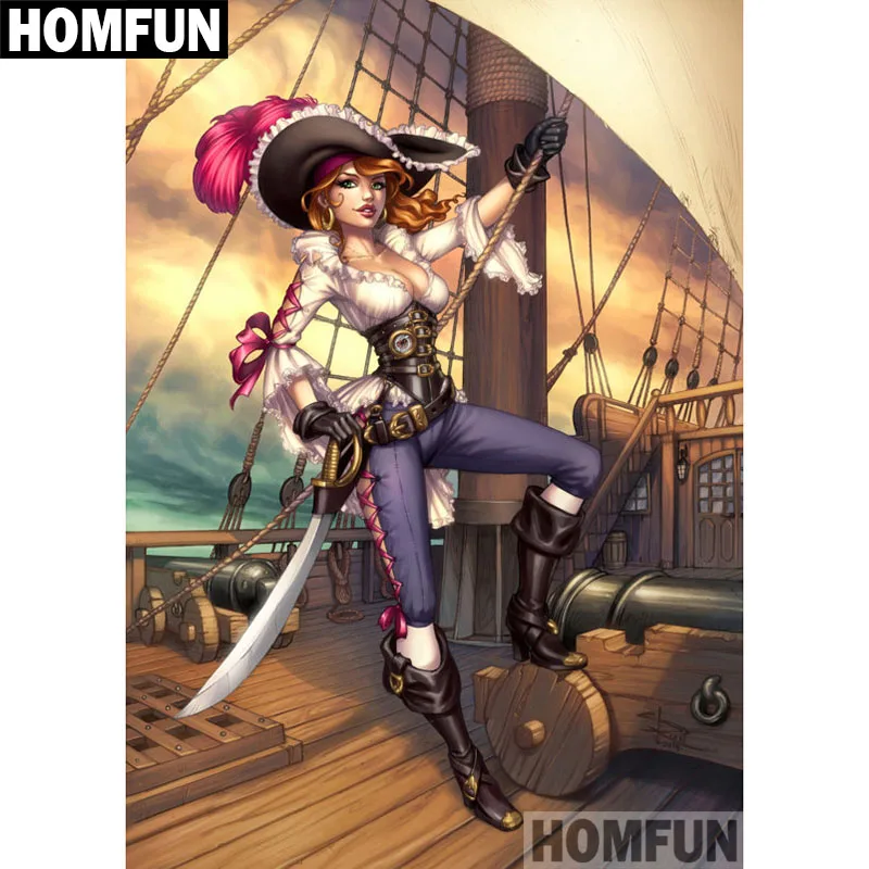 Алмазная живопись HOMFUN A06516 Пиратская девушка вышивка крестиком из