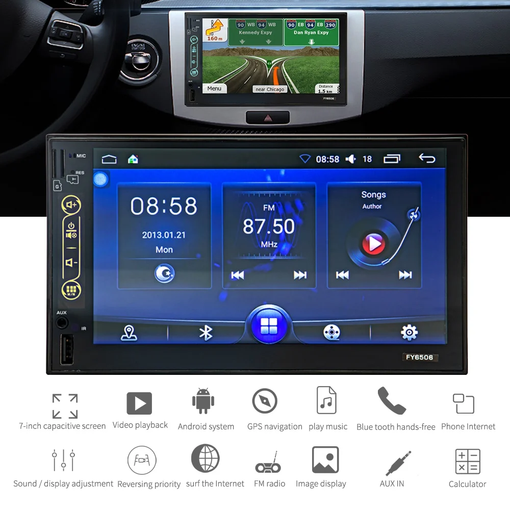 Fy6506 7 дюймов Hd Android 6,0 2Din стерео радио Mp5 плеер Gps навигация Bluetooth