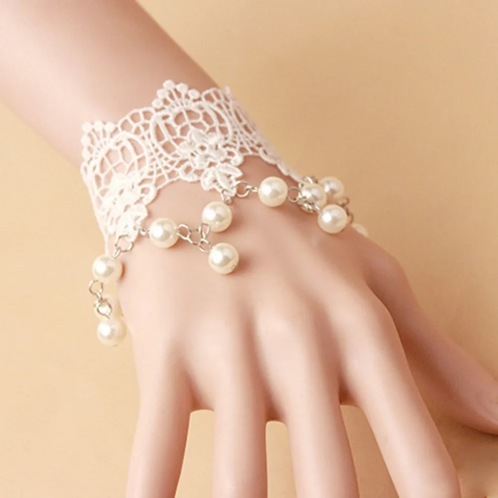 hot sale Women Wedding Lace Bracelet with Pearl Female Bride Retro Bracelet fashion Bridal Gloves