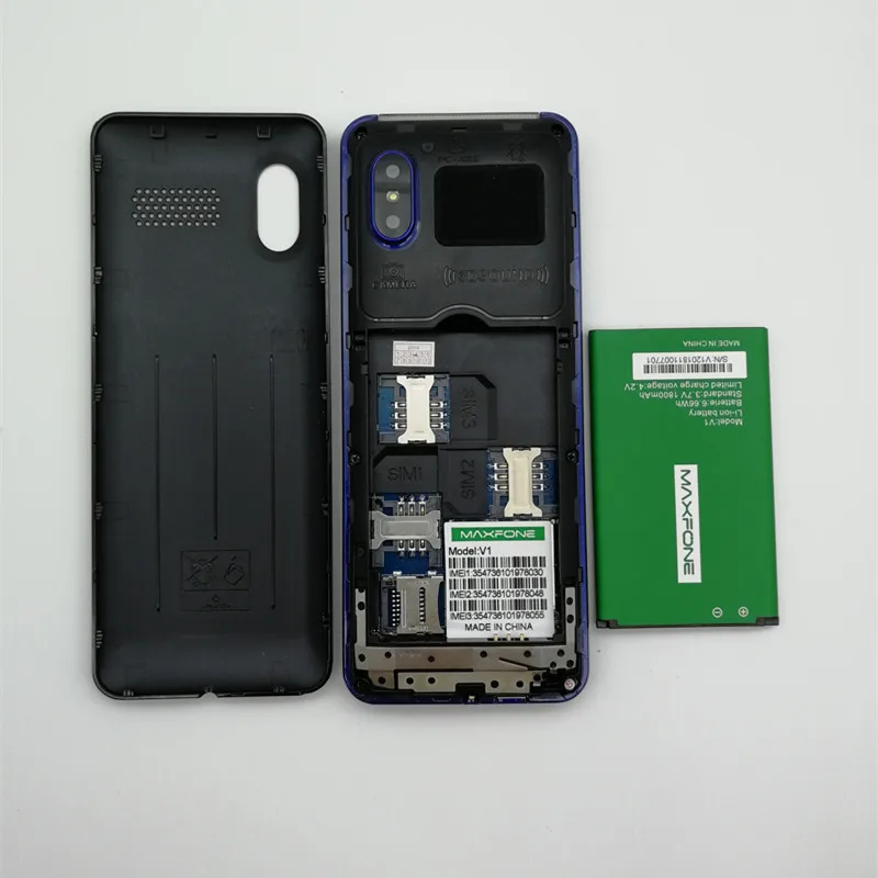 Дешевые монолитные мобильные телефоны новые Maxfone V1 три сим двойная камера 2 8