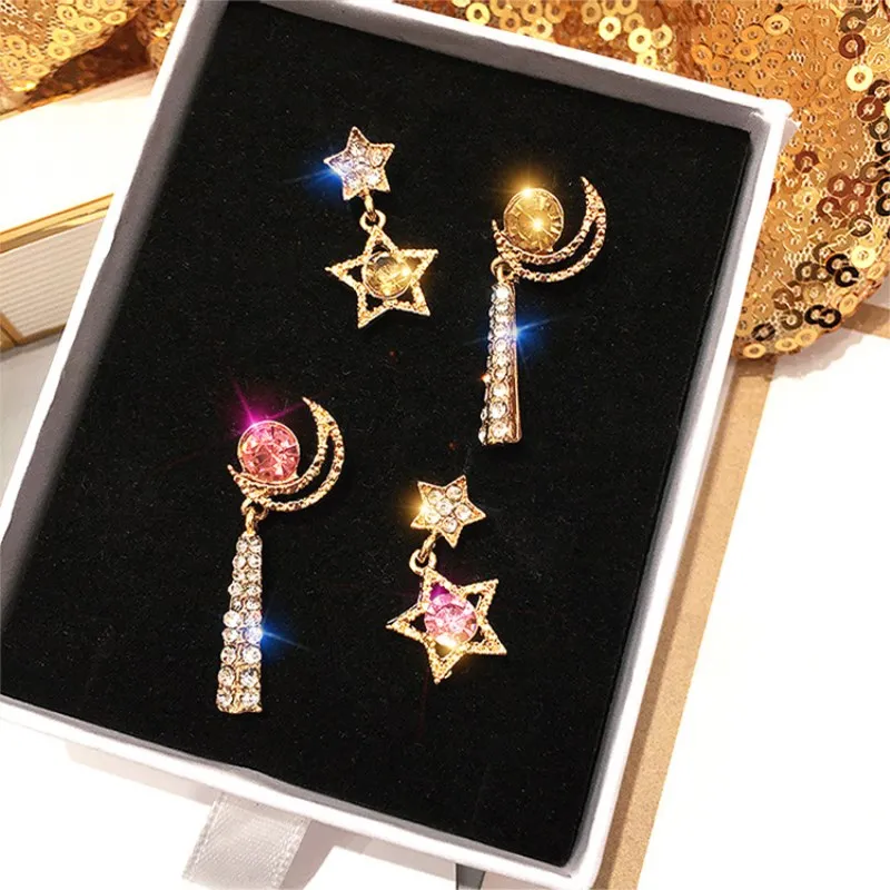 Женские асимметричные серьги со звездами и луной модные свадебные украшения