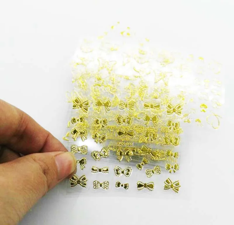 Наклейки для ногтей 30 шт./лот 3D Золотой дизайн банты сердца кружева металлический