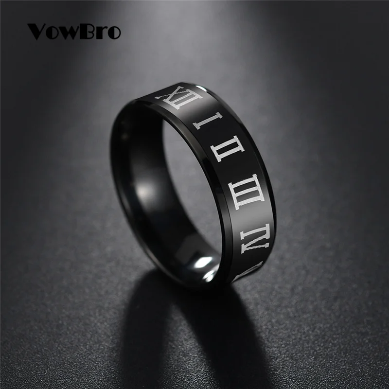 Wowbro модные круглые кольца с римскими цифрами черного цвета кольцо из нержавеющей