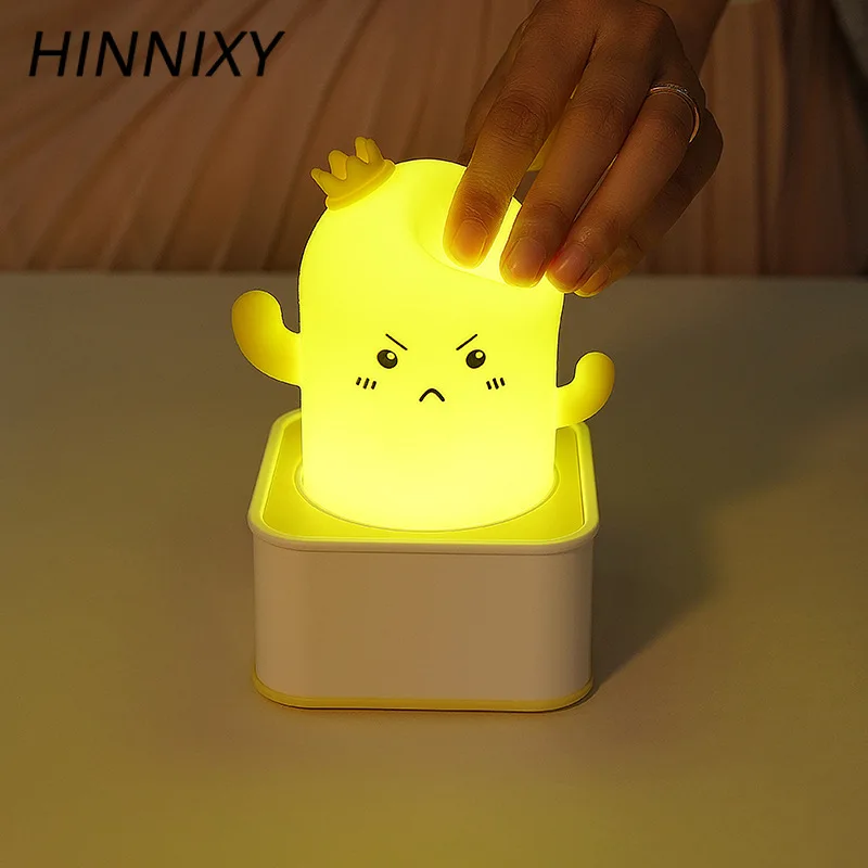 Hinnixy мультяшный кактус ночник яркий мягкий силиконовый пульт дистанционного