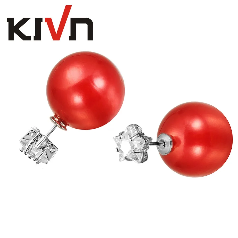 KIVN Fashion Jewelry Pentagram 8mm CZ Stud Wedding Bridal Double Sided Simulated Pearl Earrings for Womens Girls Birthday Gifts | Украшения