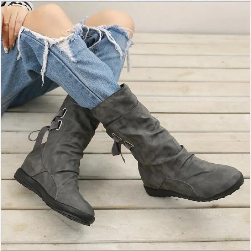 Женские зимние полусапожки на шнуровке в европейском и американском стиле