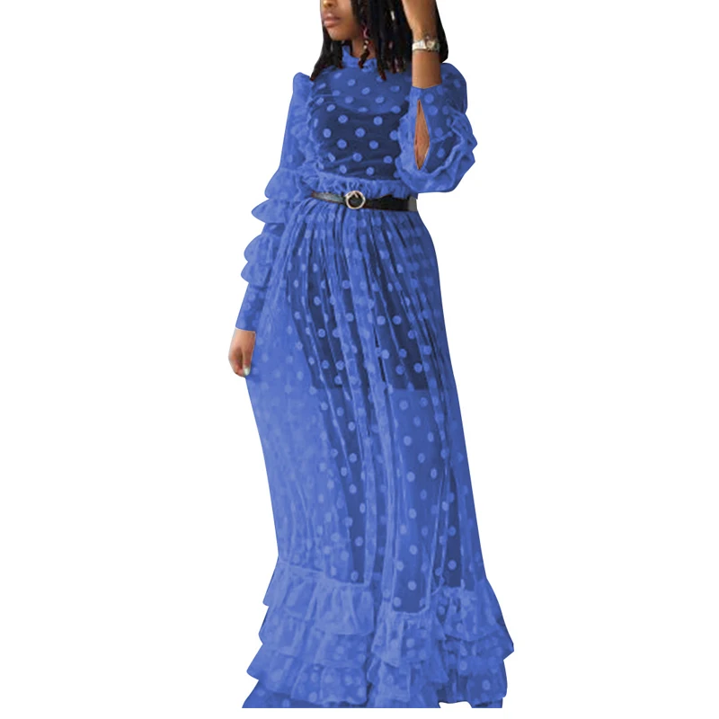Плюс Размер Vestido Longo Robe Femme Ete 2019 Клубная одежда сексуальная перспектива горошек