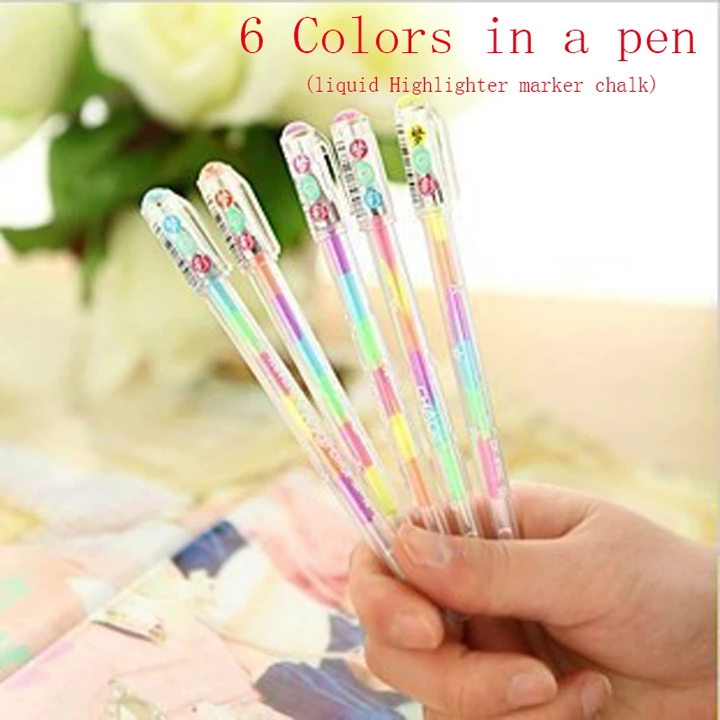 Акварельные жидкие мелки 6 цветов в одной ручке маркеры Хайлайтер для рисования